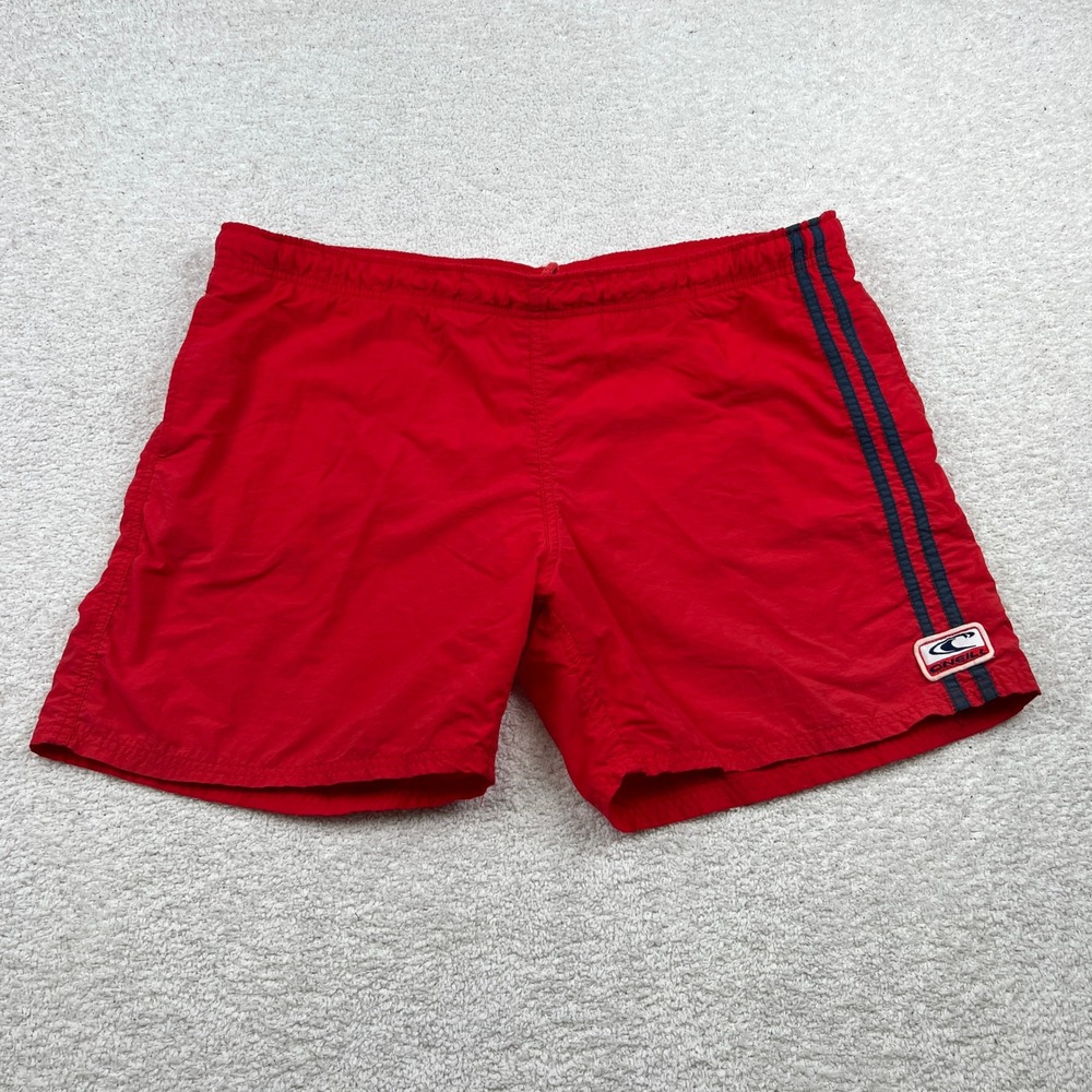 Vtg O'Neill Mens Red Navy Blue Stripe Swim Trunks Board Shorts Mesh Lined XL